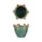 Hello Honey® 7.5" Green & Yellow Reactive Glaze Stoneware Planter with Frogs on Rim